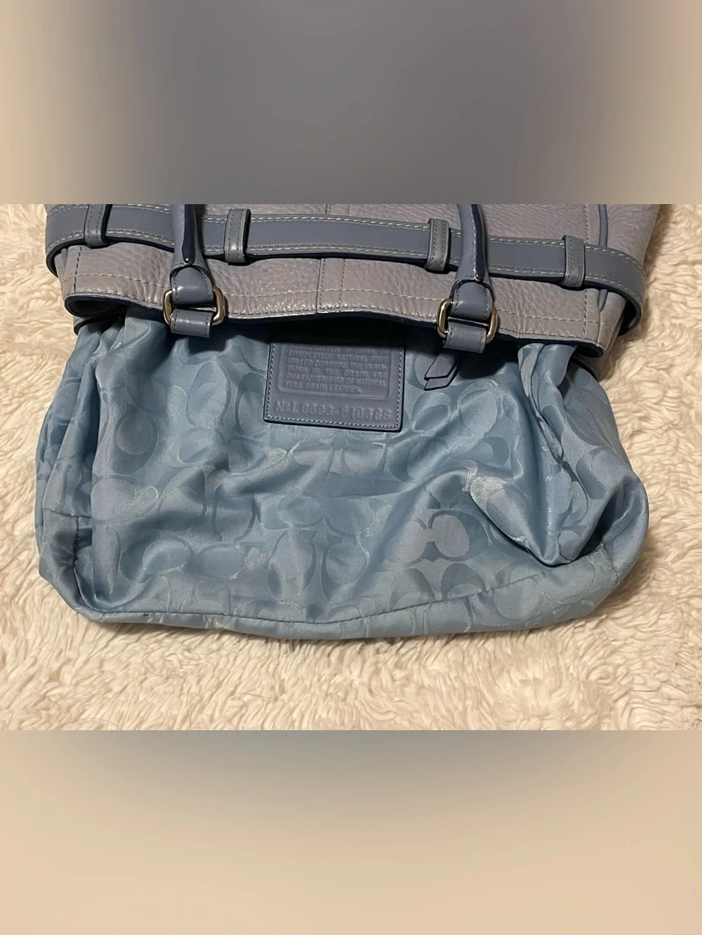 Vtg Y2K Coach Hamptons Light Blue Leather Satchel Toggle Clasp Tote Bag F10688
